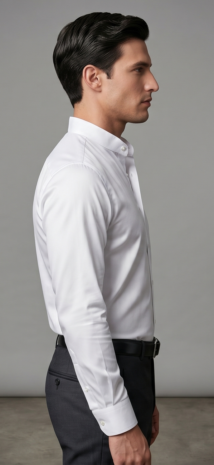 Premium White 70s Giza Cotton Mandarin Collar Shirt for Men – Luxury Formal Wear - Image 2