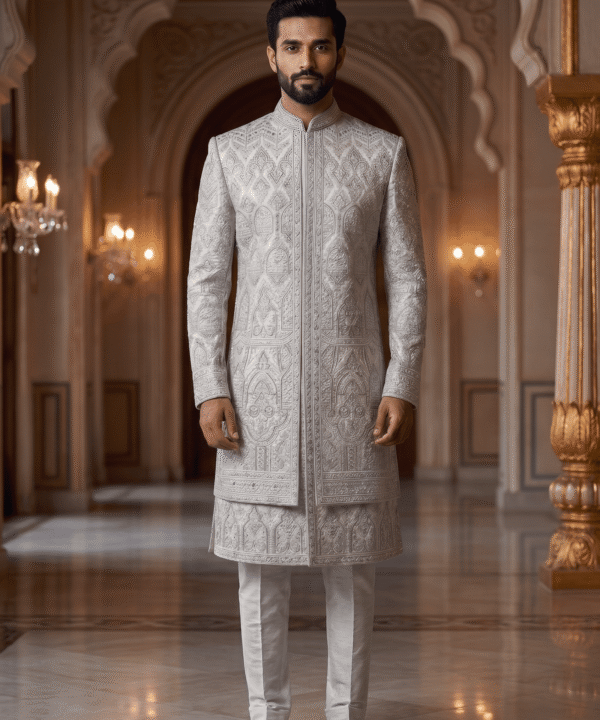 Royal Ivory Embroidered Wedding Sherwani for Men