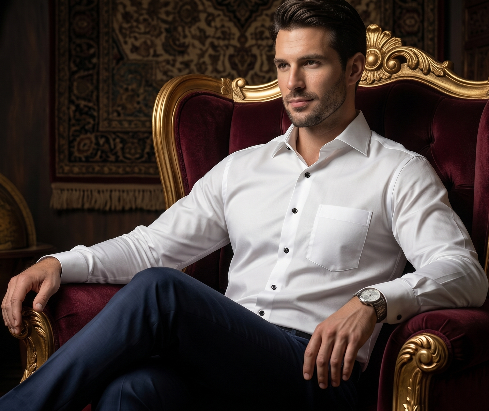 Premium White Giza Cotton Shirt with Black Buttons – Luxury Formal Shirt for Men - Image 5