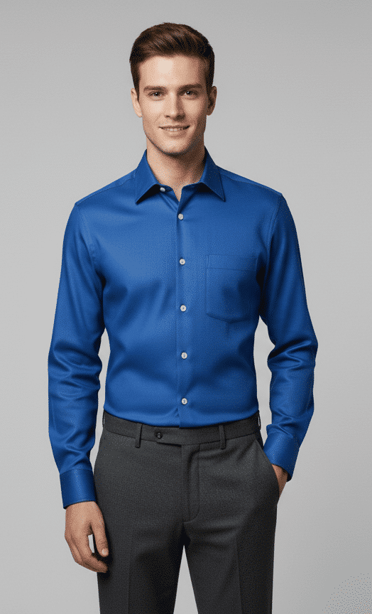 Giza Cotton Royal Blue Solid Shirt
