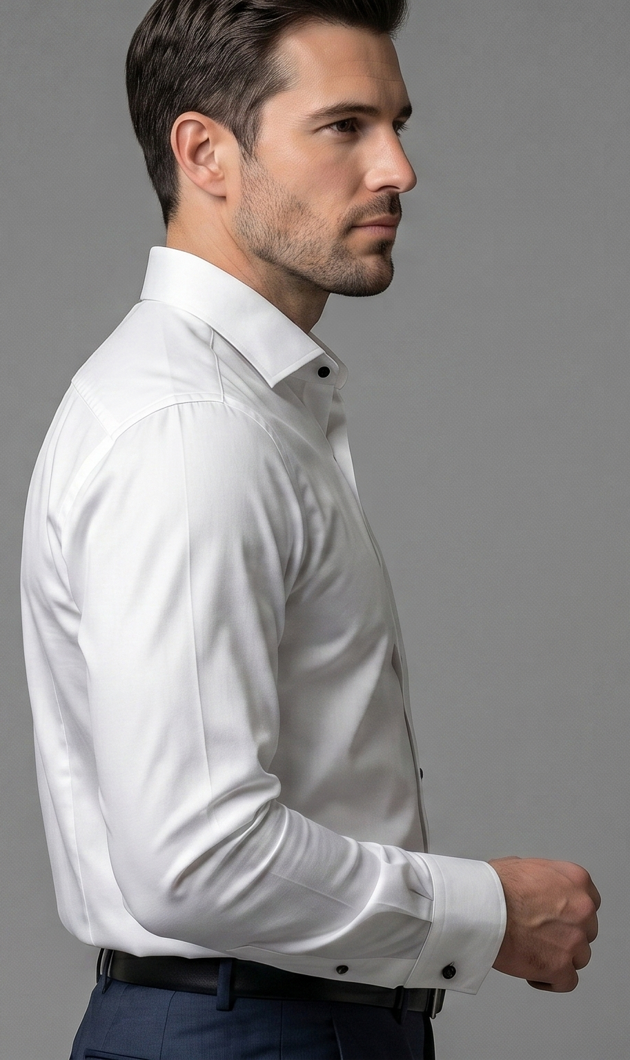 Premium White Giza Cotton Shirt with Black Buttons – Luxury Formal Shirt for Men - Image 2