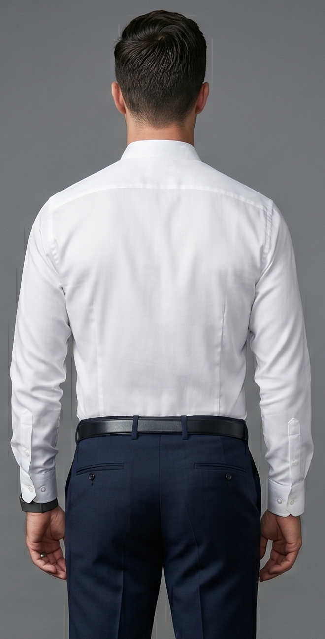 Premium White 70s Giza Cotton Mandarin Collar Shirt for Men – Luxury Formal Wear - Image 3